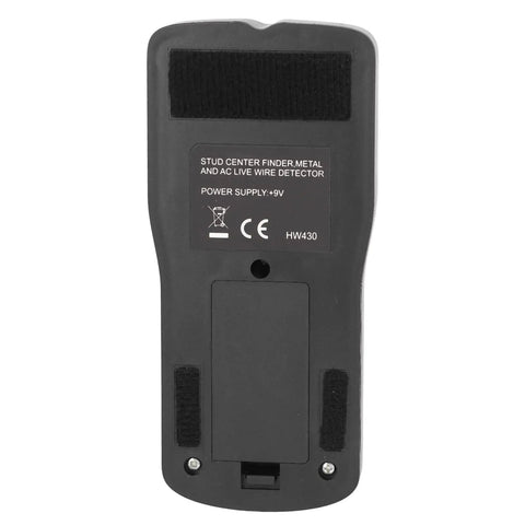 TOPINCN Stud Finder Wall Scanner 5 in 1 Ac Wire Metal Detection (Black) backside showing battery compartment and features.