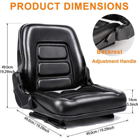 Heavy Duty Forklift Seat For Mowers And Industrial Equipment With 160 Degree Adjustable Backrest, Sliding Mount, Waterproof PVC