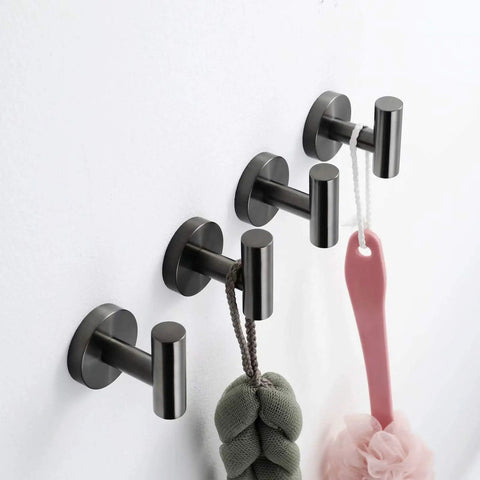 Four robe hooks from the Six Piece Brushed Gun Metal Bathroom Hardware Set With 18 Inch Towel Bar Toilet Paper Holder Four Robe Hooks