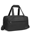 Underseat Carry On Duffle Bag 20L For Plane Travel, Gym, And Weekend Getaway displayed in black with handles and zipper pocket.