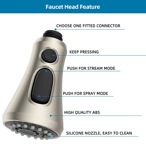 Universal Kitchen Faucet Head Replacement With 15 Adapter Kit 3 Function Pull Down Sprayer Brushed Nickel Finish with features