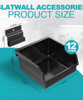 12 Pack Slatwall Bins With Hooks For Garage Workshop And Kitchen Organization Durable Plastic Slatwall Accessories Set For Hardware Craft Room Tool Shed Workbench Easy Mount And Rearrangeable showing product size and black bin