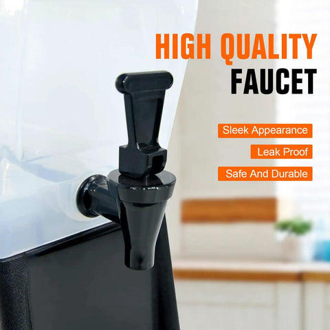 Close-up of spigot on durable 5-gallon drink dispenser for parties and events with easy spigot commercial juice and water beverage server.