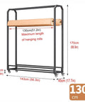 Solid Heavy Duty Adjustable Metal Fabric Roll Storage Rack Featuring Twenty Sturdy Crossbars displaying dimensions and roll capacity.