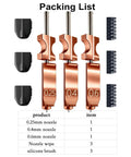 Beefed-Up All Metal Hotend Kit With 0.25mm 0.4mm 0.6mm Nozzles For AD5X Quick-Detach packing list with nozzles and accessories