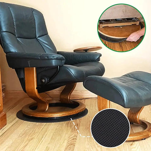 Black recliner with round base on hardwood floor with No Slip Rubber Furniture Pads For Recliners And Swivel Chairs Anti Slide