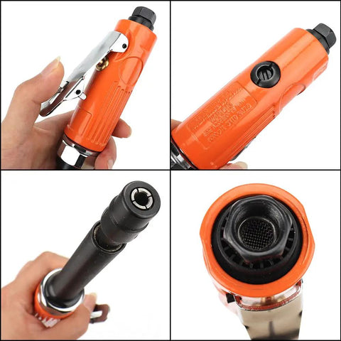 Extended Six Inch Pneumatic Die Grinder With Quarter Inch And Eighth Inch Collets, 22,000 RPM Free Speed, 3.5 CFM at 90 PSI, Includes Two Wrenches, Durable Air Tool Perfect For Precise Grinding
