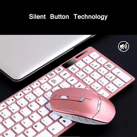 Top Tier Wireless Mechanical Gaming Keyboard Featuring Quiet Mute Switch Laser Etched Markings And Extended Battery Life For Rapid Typing And All Day Play, pink keyboard and mouse combo on a black surface.