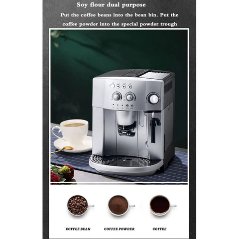 Fully Automatic Coffee And Espresso Machine With Built In Silent Grinder All In One Home Coffee Maker shown with coffee cup