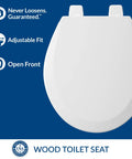 Open Front Wood Toilet Seat With Built To Last Durability And Hinges That Stay Tight Made In USA Round White display
