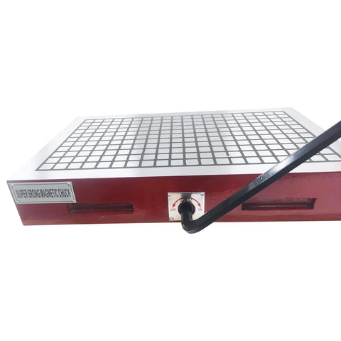12x20 Inch CNC High Power Magnetic Chuck for Surface Grinders and EDM Spark, close-up of control handle and grid surface