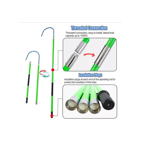 Fiberglass Insulated Rescue Hook For High Voltage Safety, Lightweight And Tough, 3M Long, Handles Up To 100kg 220lb, Ideal For Power Stations, Factories, And Auto Maintenance, Pro Grade Rescue Tool For Electric Emergencies. Threaded fiberglass insulated rescue hook with 3M rod