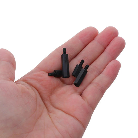 Hexagon Standoff Kit for Circuit Boards with Black Nylon Spacers and Screws, Precision Machined Hardware for a Tight Fit and Secure, Vibration Free PCB Assembly, Easy Install for Electronics Projects DIY PCBs, black nylon standoffs in hand