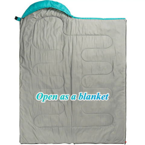 Three Season Sleeping Bag For Adults And Kids, Lightweight Yet Warm Camping Gear, open as a blanket view, waterproof nylon shell
