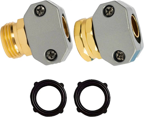 Easy Fix Garden Hose Repair Kit With Premium Aluminum Water Ends And Quick Female Male Connector Fittings Fit 3/4 Inch And 5/8 Inch Hoses plus Zinc Clamps For Sprayers Nozzles And Sprinklers, two hose ends and O-rings