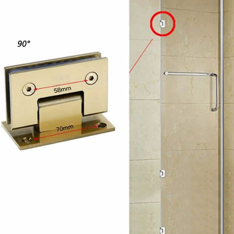 Heavy Duty 135 Degree Glass Door Hinge With Dope Brushed Gold Finish And Rust Resistant 304 Stainless Steel, 90-degree view.