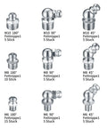 60 Piece Metric Grease Fittings Kit With Straight And Angled Zerk Fittings M6 M8 M10 for lubrication in various angles