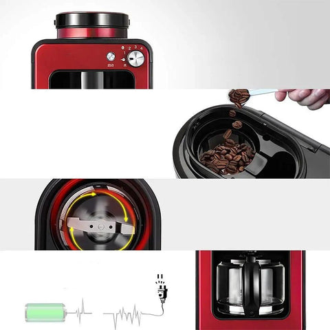 Full Automatic Bean To Cup Coffee Maker With Precision One Touch Stainless Grinder And 92 Degree Extraction showing grinder and bean reservoir.