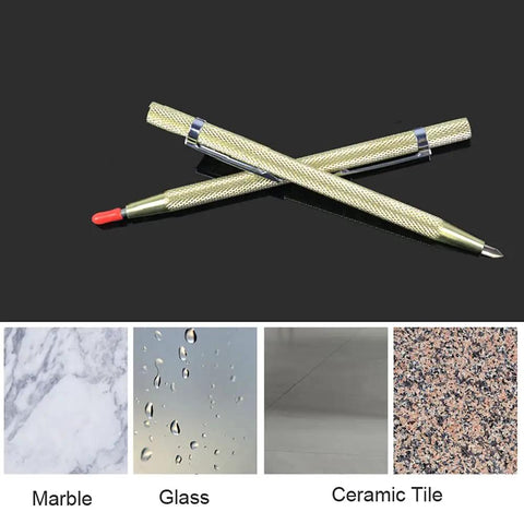 Two Pack Tough As Nails Tungsten Carbide Marker With Non Slip Knurled Handle Pro Grade Engraver Pen, gold finish and red tip.