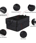Car Trunk Backseat Organizer For SUV Eight Pocket Waterproof And Dustproof Cargo Net Storage with sturdy foldable design.