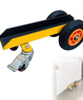 Pro Gear Heavy Duty Door Dolly And Panel Mover Built With Eight Inch Solid Wheels For No Sweat Drywall Hauling And Knuckle Saving Furniture Transport On Flat Shop Floors close-up of the dolly's 8-inch solid wheels and frame