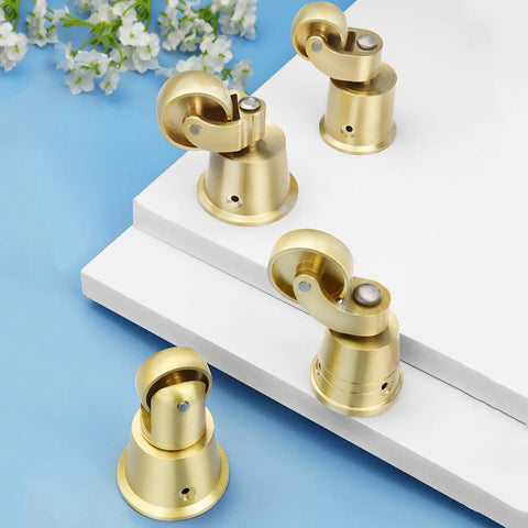 Solid Brass Furniture Casters Straight Up Heavy Duty Swivel Wheels Vintage Round Cup Base on a white surface with gentle rollers.