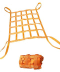 Heavy Duty Cargo Lifting Net 5X5 Feet Workhorse With Rugged Harness Straps and Wide 10Cm Mesh, orange net ready for hauling.
