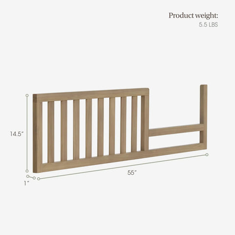Bradford Toddler Bed Rail Conversion Kit for Full Size Cribs Pinewood Guard Rail shown with dimensions