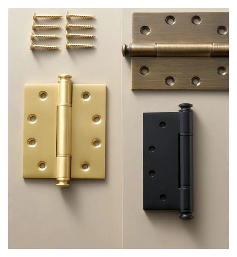 Thick Solid Brass Door Gate Hinge Set Four Pack With Matte Antique Finish Heavy Duty And No Squeak Operation
