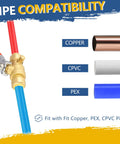 Diagram showing 1/2 Inch Push Fit Ball Valve With Drain Full Port Brass Shut Off For Copper PEX CPVC Plumbing Fittings compatibility