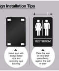 ADA Braille Unisex Bathroom Sign With Double Sided 3M Tape ABS Plastic Gender Neutral Restroom Sign For Offices And Restaurants 9 By 6 Inches Sleek Modern Mountable Office Sign For Biz Spaces installation guide