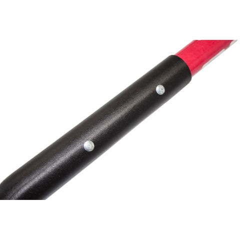 Close-up of Heavy Duty 14 Gauge Round Point Shovel With Fiberglass D Grip Handle Open Back For Digging And Landscaping's handle joint