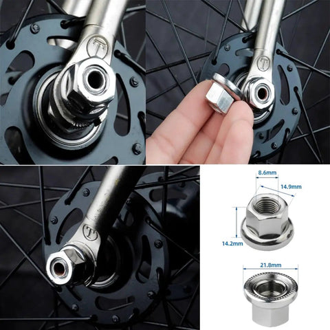 Silver Three Eighths Inch 26 TPI Bicycle Axle Nut Set Four Pack For Bike Hub And Wheel Axle Hardware on bike wheels