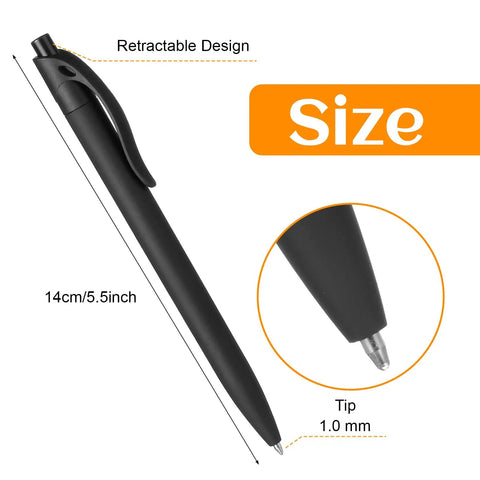 108 Pack Black Retractable Ballpoint Pens No Bleed With 1.0mm Medium Point Smooth German Ink 5.5 Inch Matte Barrel Bulk Office Supplies