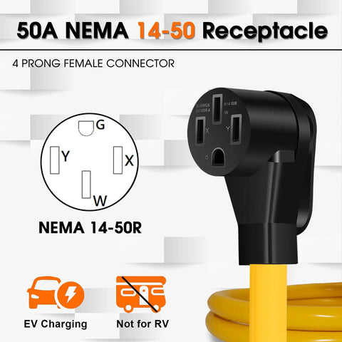 EV Charger Adapter Cord NEMA 10-50P To 14-50R 50 Amp Old Stove Outlet To Level 2 EV Charging 220V 8AWG 3C 10ft ETL Listed