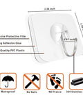 Heavy Duty Adhesive Hooks That Disappear Into Your Decor, Hold Up To 22 Lb, Waterproof And Reusable, No Nails Or Drills, Easy Peel And Stick, Perfect For Kitchen, Bathroom, And Office, Transparent 10 Pack detailed components