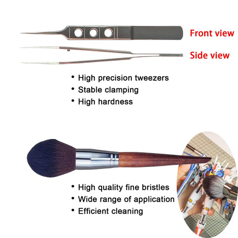 Premium Model Building Tool Kit For Gundam And Plastic Models, Precision Hobby Tools - High precision tweezers and brush