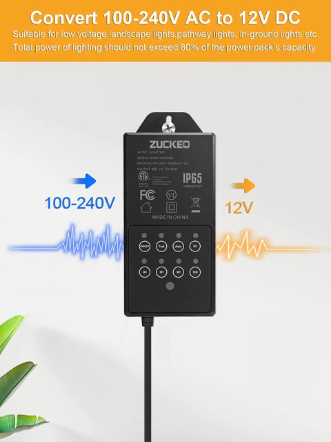 60W Low Voltage Landscape Transformer With Dusk To Dawn Sensor And Timer Outdoor 100 To 240V AC To 12V DC Front View
