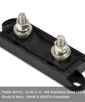 Built Tough MEGA Fuse Holder With 100 Amp Cartridge And Clear View Lid For 12V And 24V DC Circuits Double Pack top view of stainless steel studs.