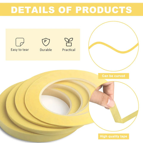 Pro Grade Fineline Pinstripe Tape Set With Four Widths One Sixteenth Inch One Eighth Inch One Quarter Inch And One Half Inch And Sixty Yard Length For DIY Car Paint Art Masking Tape That Stays Put And Delivers Clean Lines For Sharp Auto Finishes, details with curved edge