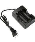 Two Slot 18650 Battery Charger For Li Ion Rechargeables 4.2V With Smart IC Auto Stop When Full US Plug Charger No Fuss Universal 18650 26650 Compatible Battery Charger, black plastic dual-slot charger with US plug