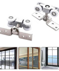 Slick Four Wheel Metal Sliding Track Pocket Door Roller Kit with hanger ball bearing pulleys for wardrobe closet sliding doors