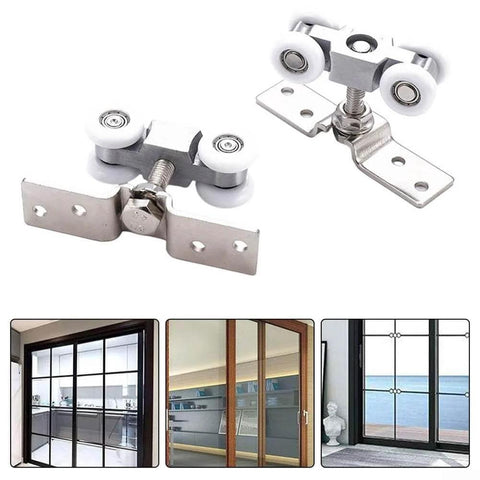 Slick Four Wheel Metal Sliding Track Pocket Door Roller Kit with hanger ball bearing pulleys for wardrobe closet sliding doors