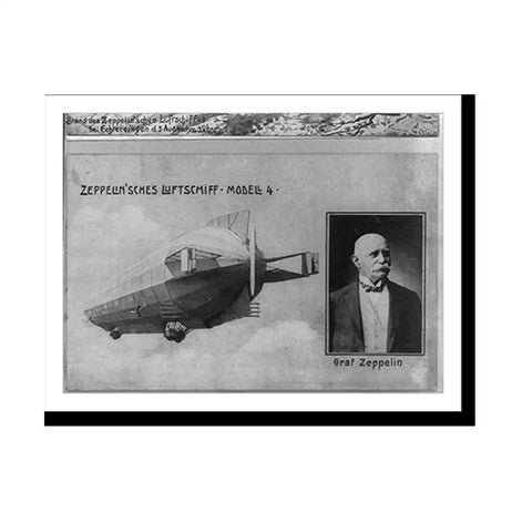 Vintage Airship Wall Art Print Model 4 With Inset Bust Portrait Of The Graf Airship Ready To Frame Museum Quality Reproduction