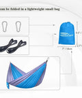 Image of blue 400 Lb Capacity Portable Camping Hammock with Quick Setup under 3 Minutes, bag, carabiners, and ropes.