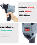 Beefy Half Inch Pneumatic Impact Wrench Pumps Out Massive Torque To Shake Off Stubborn Truck Lug Nuts And Rusty Auto Fasteners in hand.