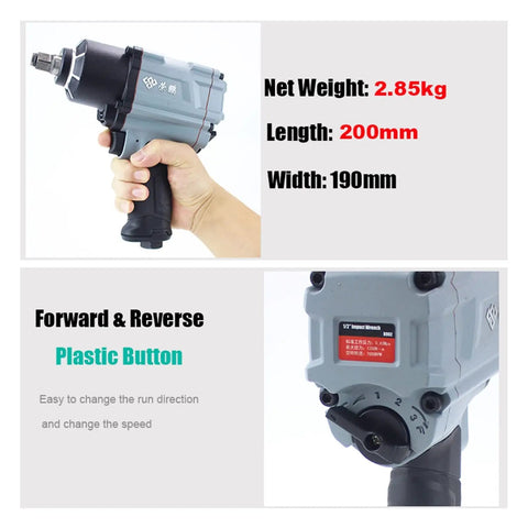Beefy Half Inch Pneumatic Impact Wrench Pumps Out Massive Torque To Shake Off Stubborn Truck Lug Nuts And Rusty Auto Fasteners in hand.