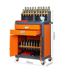 Tough As Nails Heavy Duty Workbench Steel Rolling Tool Cart With Dual Lockable Drawers Multi Tier Industrial Storage Trolley showing organized tools and drawers.
