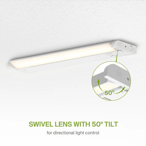 Swivel LED Under Cabinet Lighting Kit 24 Inch Plug In Or Hardwired Dimmable With 3CCT 50° tilt detail shown