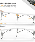 Comparison of 6 ft folding picnic bench with HDPE tabletop, showing stability features and durable gray frame design
